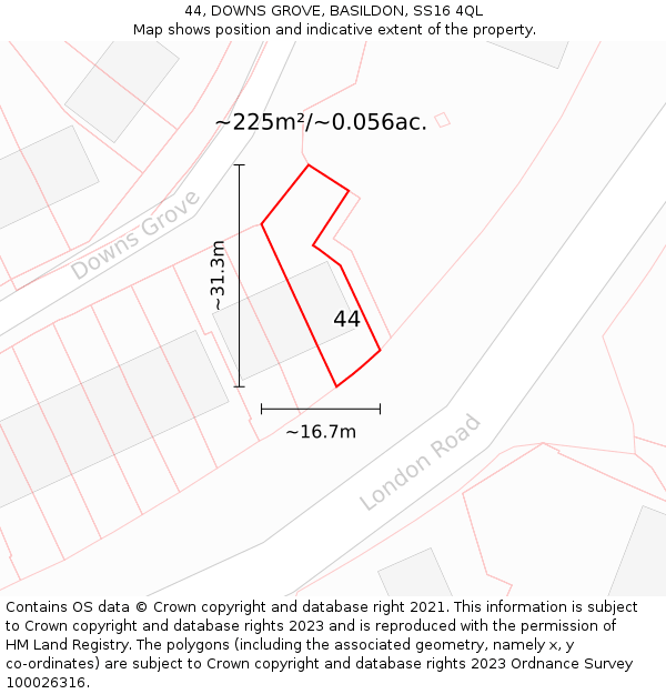 44, DOWNS GROVE, BASILDON, SS16 4QL: Plot and title map