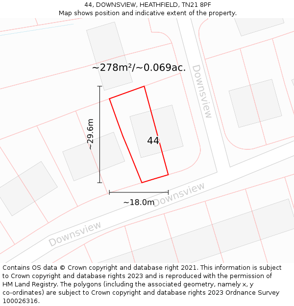 44, DOWNSVIEW, HEATHFIELD, TN21 8PF: Plot and title map