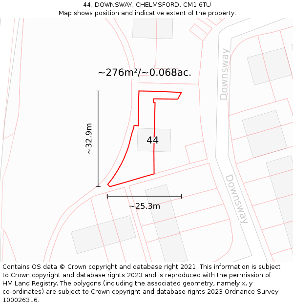 44, DOWNSWAY, CHELMSFORD, CM1 6TU: Plot and title map