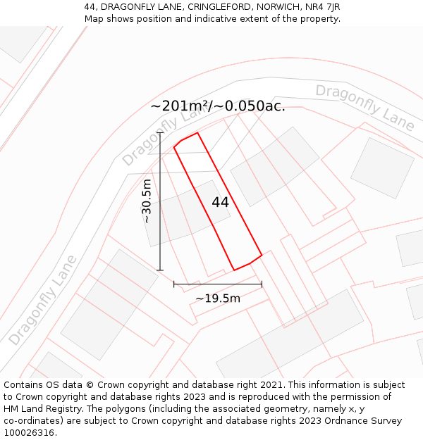 44, DRAGONFLY LANE, CRINGLEFORD, NORWICH, NR4 7JR: Plot and title map
