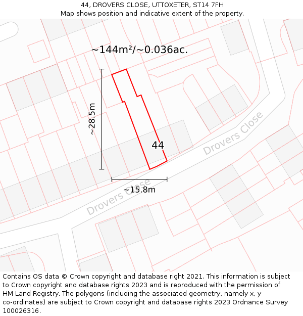 44, DROVERS CLOSE, UTTOXETER, ST14 7FH: Plot and title map