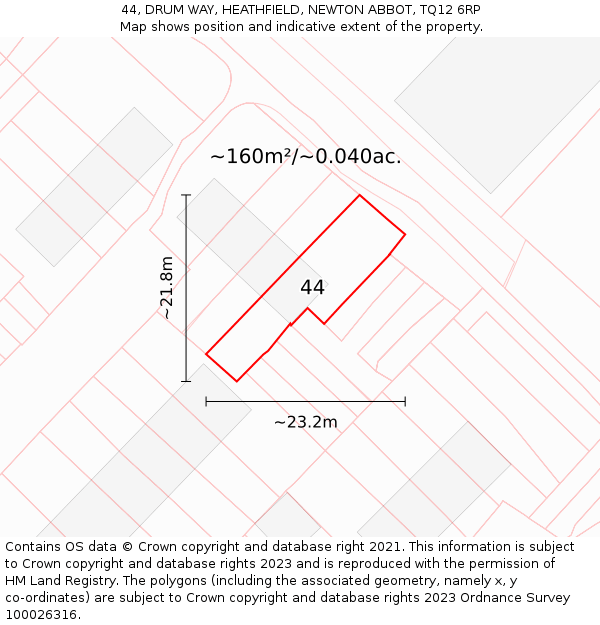 44, DRUM WAY, HEATHFIELD, NEWTON ABBOT, TQ12 6RP: Plot and title map
