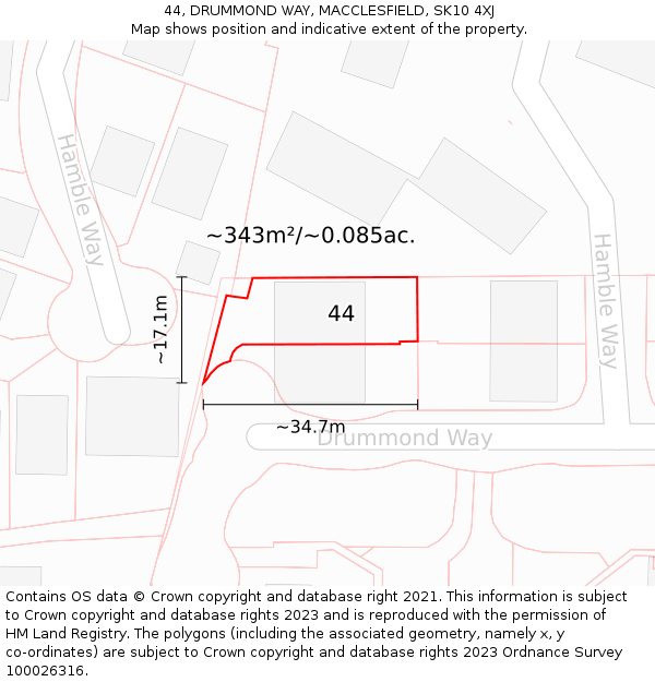 44, DRUMMOND WAY, MACCLESFIELD, SK10 4XJ: Plot and title map