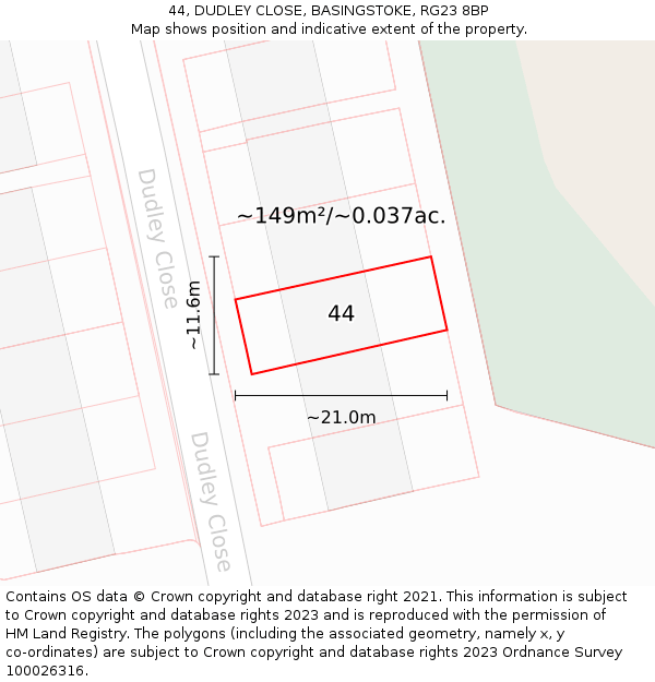 44, DUDLEY CLOSE, BASINGSTOKE, RG23 8BP: Plot and title map