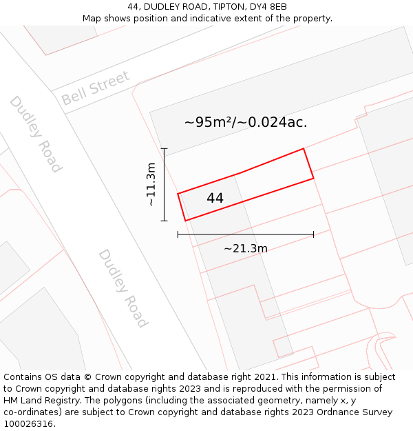 44, DUDLEY ROAD, TIPTON, DY4 8EB: Plot and title map