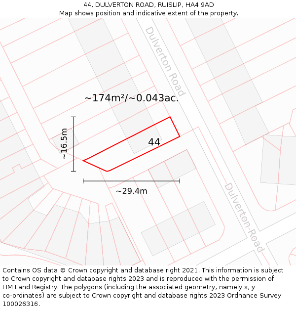 44, DULVERTON ROAD, RUISLIP, HA4 9AD: Plot and title map