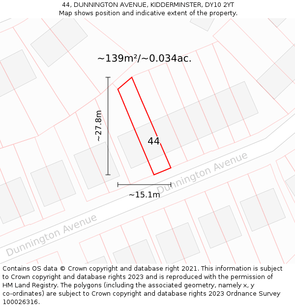 44, DUNNINGTON AVENUE, KIDDERMINSTER, DY10 2YT: Plot and title map
