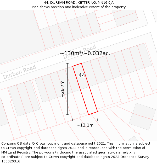 44, DURBAN ROAD, KETTERING, NN16 0JA: Plot and title map