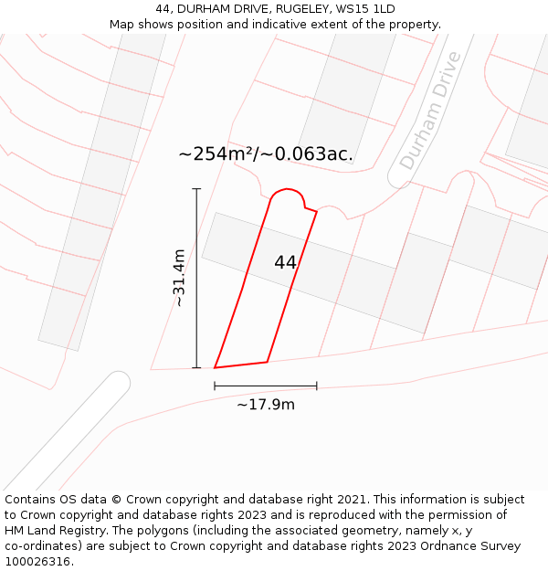 44, DURHAM DRIVE, RUGELEY, WS15 1LD: Plot and title map