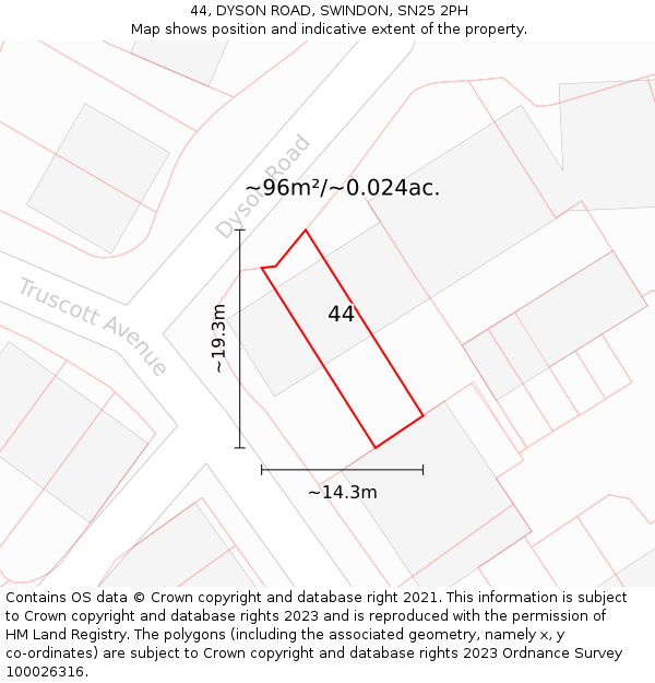 44, DYSON ROAD, SWINDON, SN25 2PH: Plot and title map