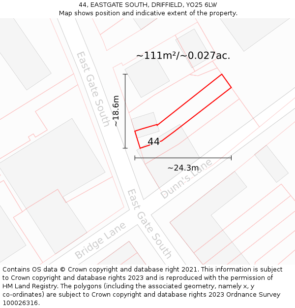 44, EASTGATE SOUTH, DRIFFIELD, YO25 6LW: Plot and title map
