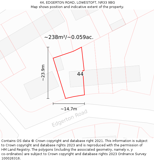 44, EDGERTON ROAD, LOWESTOFT, NR33 9BG: Plot and title map