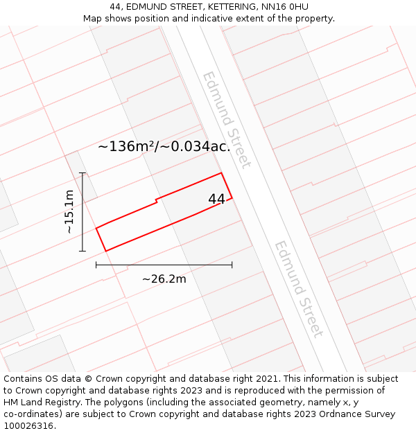 44, EDMUND STREET, KETTERING, NN16 0HU: Plot and title map