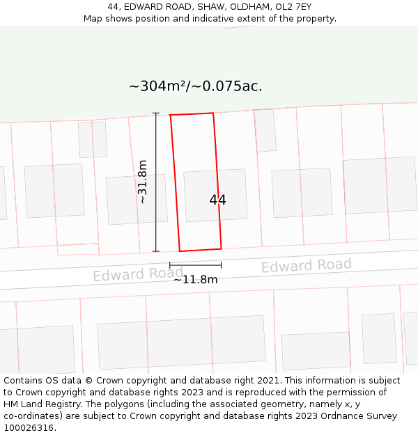 44, EDWARD ROAD, SHAW, OLDHAM, OL2 7EY: Plot and title map