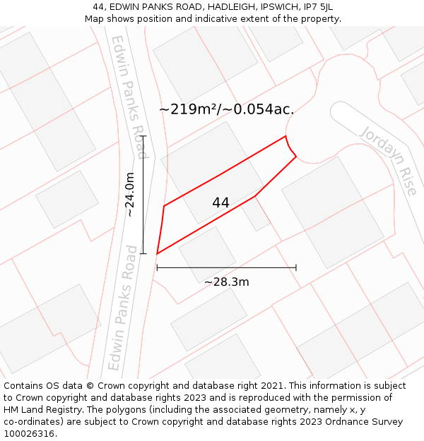 44, EDWIN PANKS ROAD, HADLEIGH, IPSWICH, IP7 5JL: Plot and title map