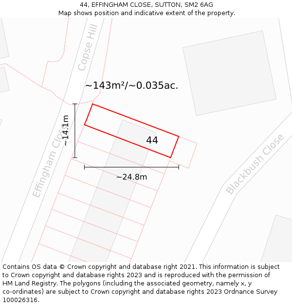 44, EFFINGHAM CLOSE, SUTTON, SM2 6AG: Plot and title map