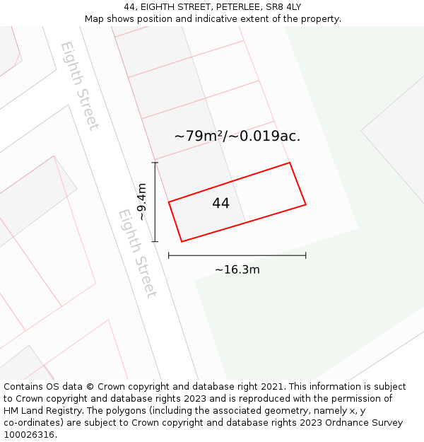 44, EIGHTH STREET, PETERLEE, SR8 4LY: Plot and title map