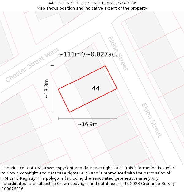 44, ELDON STREET, SUNDERLAND, SR4 7DW: Plot and title map