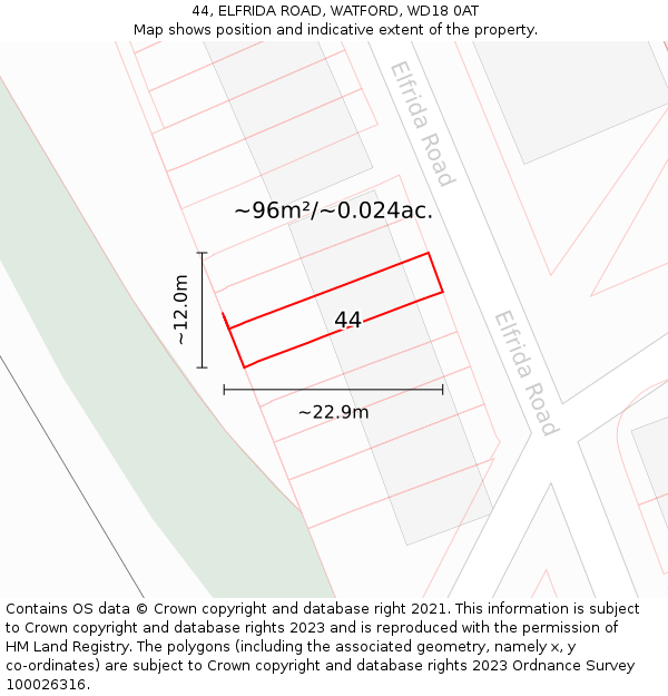 44, ELFRIDA ROAD, WATFORD, WD18 0AT: Plot and title map