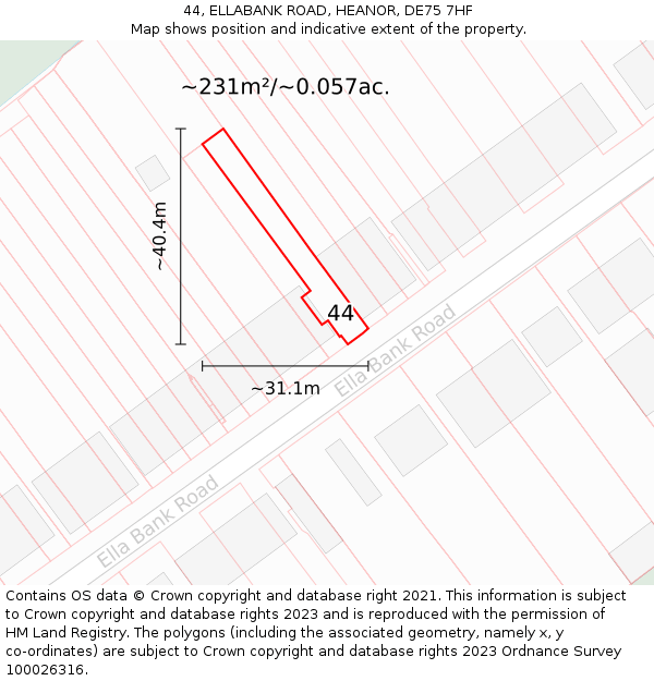 44, ELLABANK ROAD, HEANOR, DE75 7HF: Plot and title map