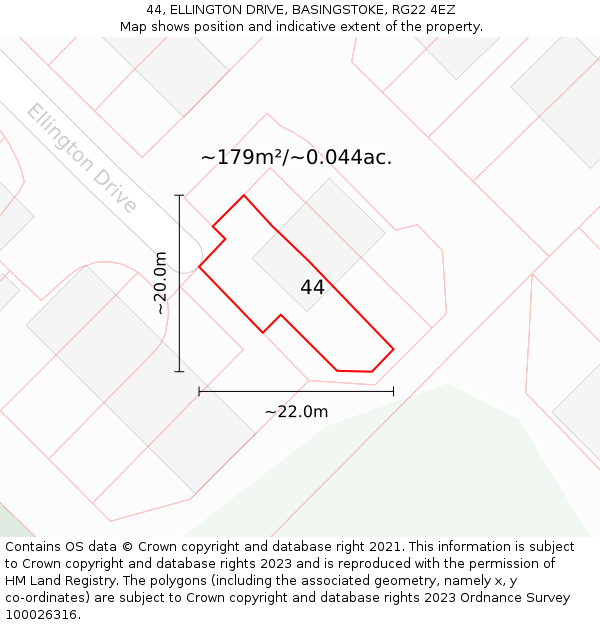 44, ELLINGTON DRIVE, BASINGSTOKE, RG22 4EZ: Plot and title map