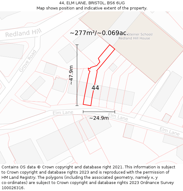 44, ELM LANE, BRISTOL, BS6 6UG: Plot and title map
