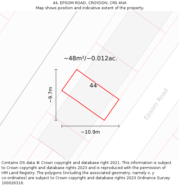 44, EPSOM ROAD, CROYDON, CR0 4NA: Plot and title map