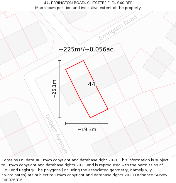 44, ERRINGTON ROAD, CHESTERFIELD, S40 3EP: Plot and title map