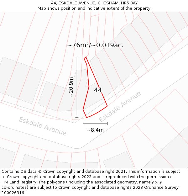 44, ESKDALE AVENUE, CHESHAM, HP5 3AY: Plot and title map