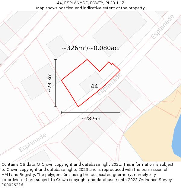 44, ESPLANADE, FOWEY, PL23 1HZ: Plot and title map