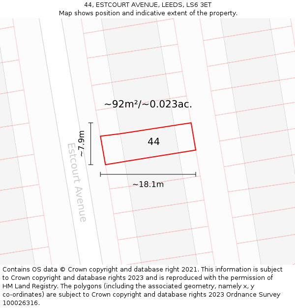 44, ESTCOURT AVENUE, LEEDS, LS6 3ET: Plot and title map