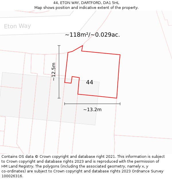 44, ETON WAY, DARTFORD, DA1 5HL: Plot and title map