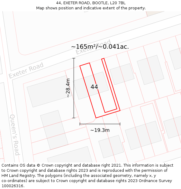 44, EXETER ROAD, BOOTLE, L20 7BL: Plot and title map