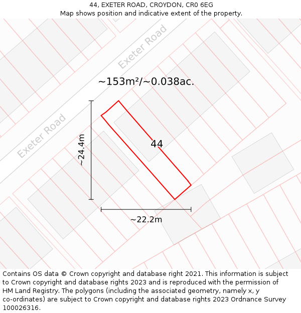 44, EXETER ROAD, CROYDON, CR0 6EG: Plot and title map