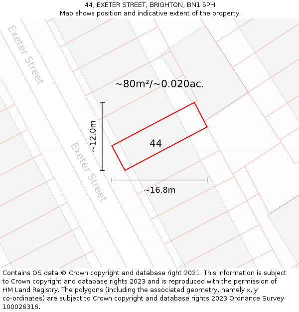 44, EXETER STREET, BRIGHTON, BN1 5PH: Plot and title map
