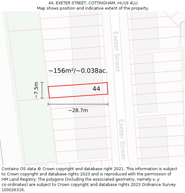 44, EXETER STREET, COTTINGHAM, HU16 4LU: Plot and title map