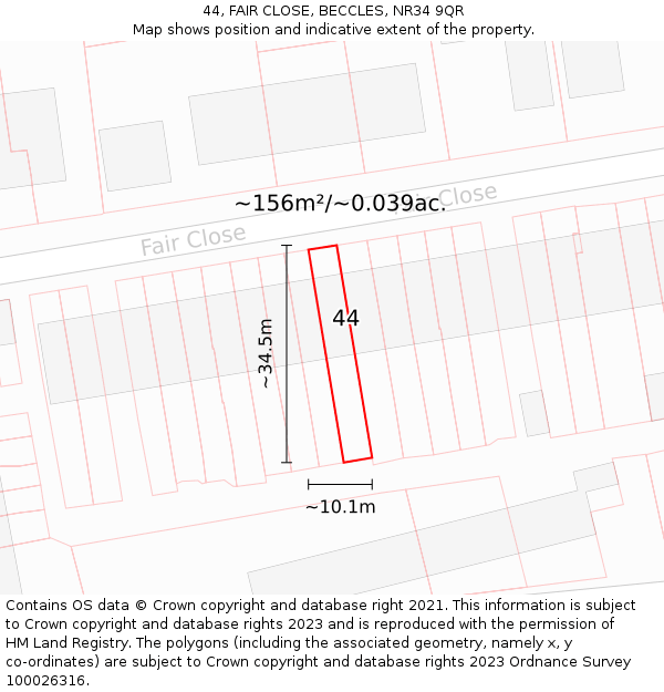 44, FAIR CLOSE, BECCLES, NR34 9QR: Plot and title map