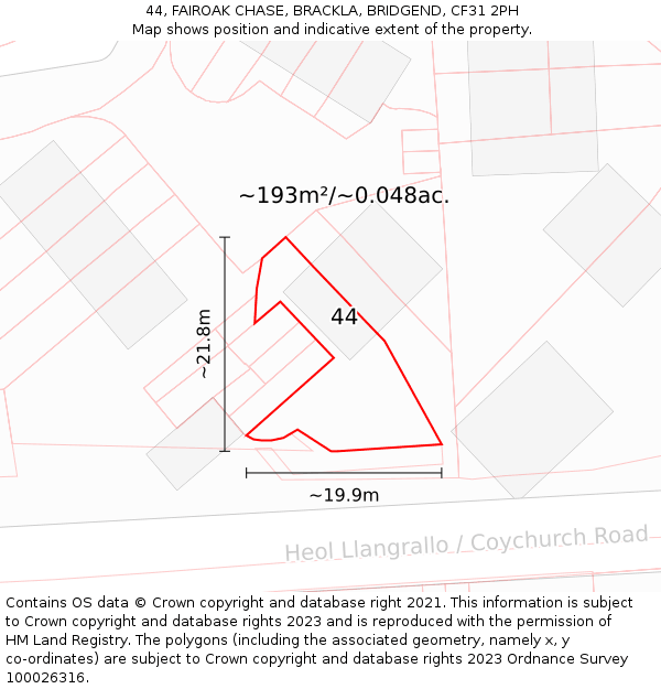 44, FAIROAK CHASE, BRACKLA, BRIDGEND, CF31 2PH: Plot and title map