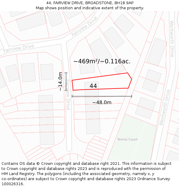44, FAIRVIEW DRIVE, BROADSTONE, BH18 9AP: Plot and title map
