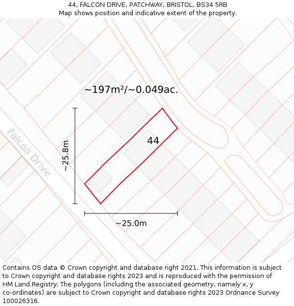 44, FALCON DRIVE, PATCHWAY, BRISTOL, BS34 5RB: Plot and title map