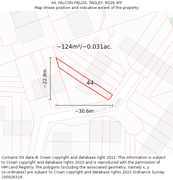 44, FALCON FIELDS, TADLEY, RG26 4FF: Plot and title map