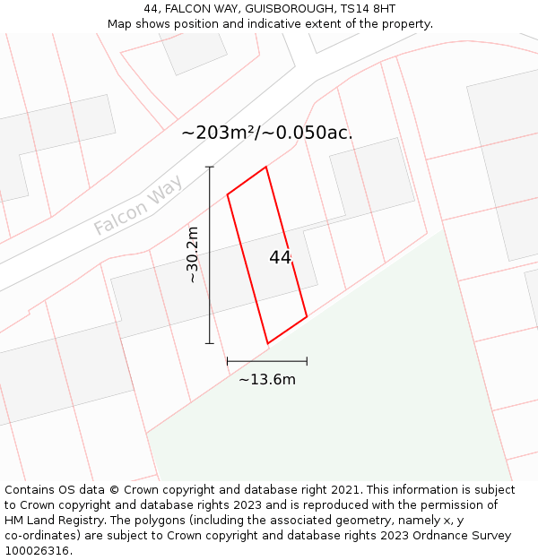 44, FALCON WAY, GUISBOROUGH, TS14 8HT: Plot and title map