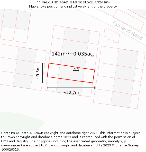 44, FALKLAND ROAD, BASINGSTOKE, RG24 9PH: Plot and title map