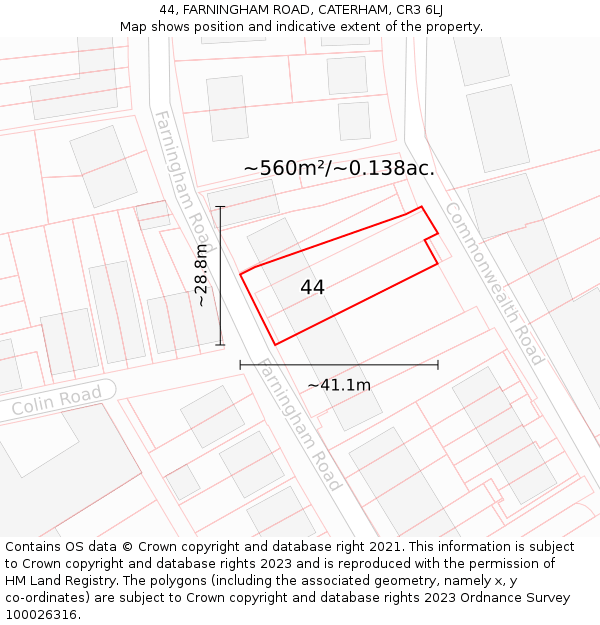 44, FARNINGHAM ROAD, CATERHAM, CR3 6LJ: Plot and title map