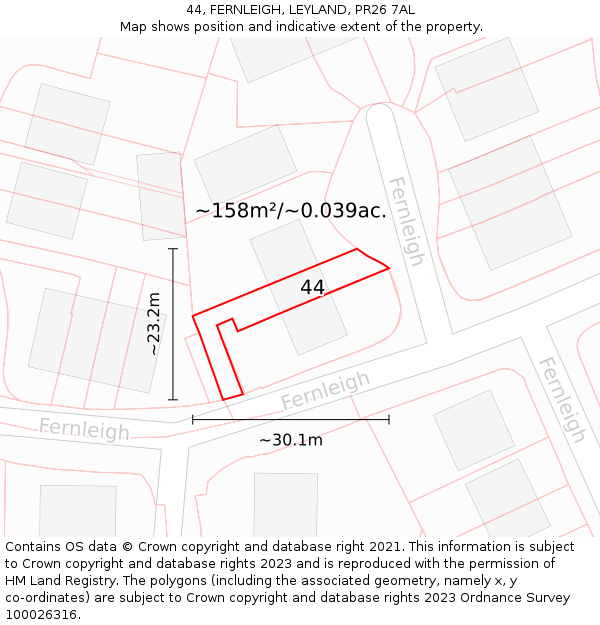44, FERNLEIGH, LEYLAND, PR26 7AL: Plot and title map