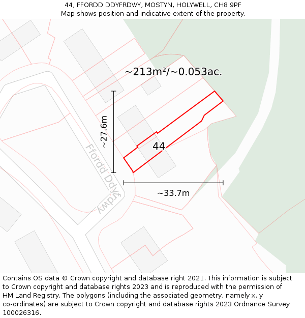 44, FFORDD DDYFRDWY, MOSTYN, HOLYWELL, CH8 9PF: Plot and title map