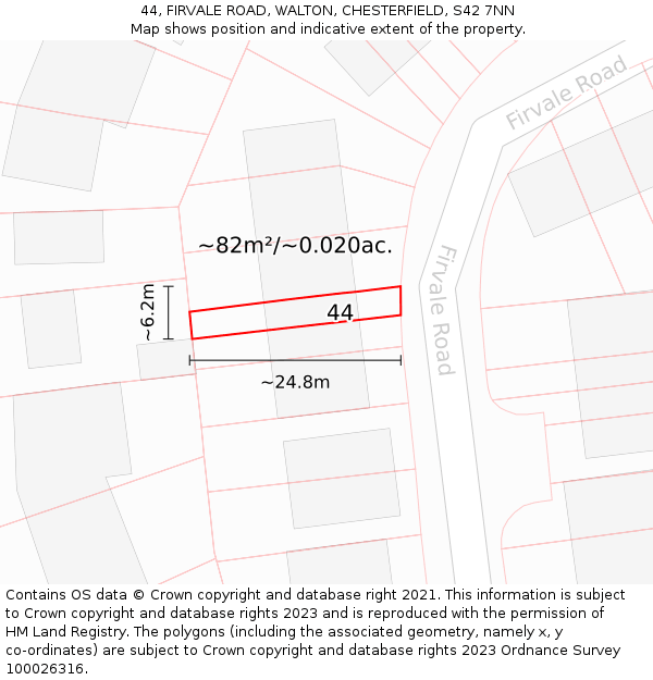 44, FIRVALE ROAD, WALTON, CHESTERFIELD, S42 7NN: Plot and title map