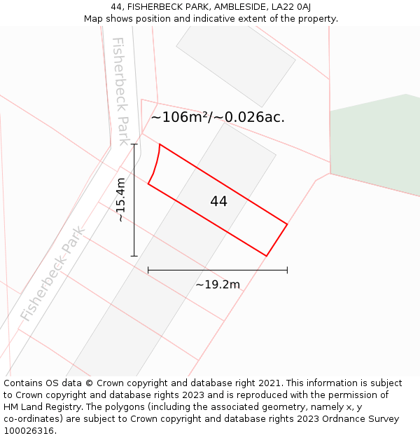 44, FISHERBECK PARK, AMBLESIDE, LA22 0AJ: Plot and title map