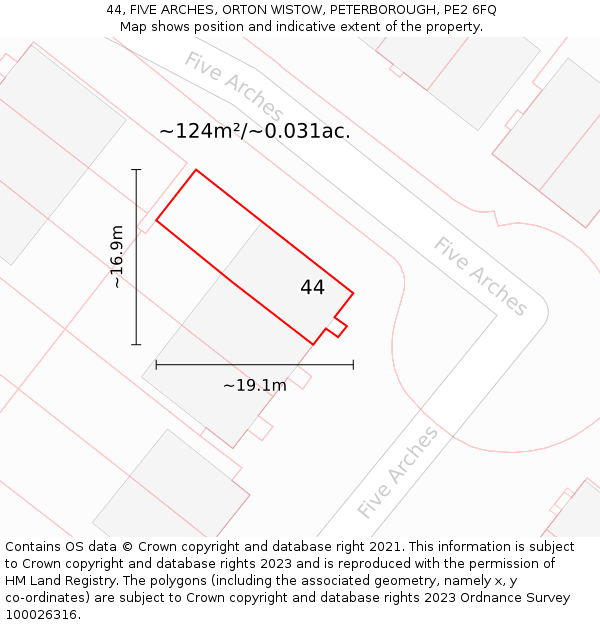 44, FIVE ARCHES, ORTON WISTOW, PETERBOROUGH, PE2 6FQ: Plot and title map