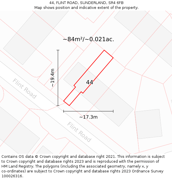 44, FLINT ROAD, SUNDERLAND, SR4 6FB: Plot and title map